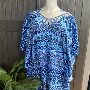 La Blanca Oasis Ikat Tunic Cover-up In Blue